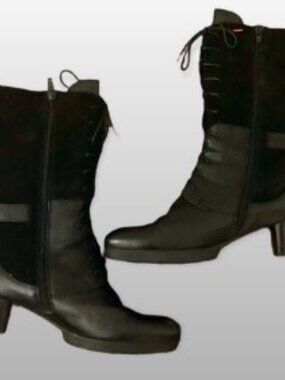Think! "Denk" black leather and suede mid-calf boots, Size 38